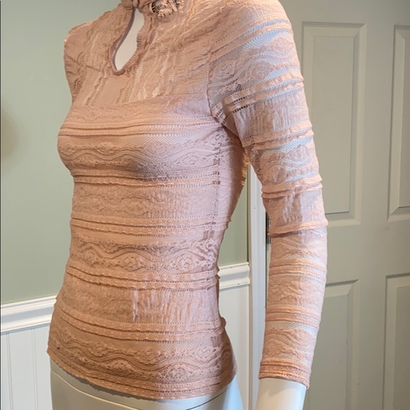 BeBe High Neck Keyhole Long Sleeve Lace Top - Picture 5 of 10